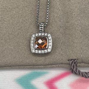 David Yurman Pendant Sterling Silver Necklace with Morganite and Pave Diamon
